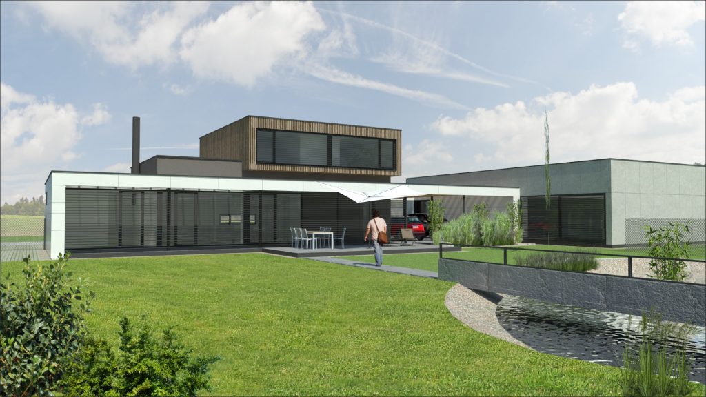 CLT drevodom s ateliérom terasa