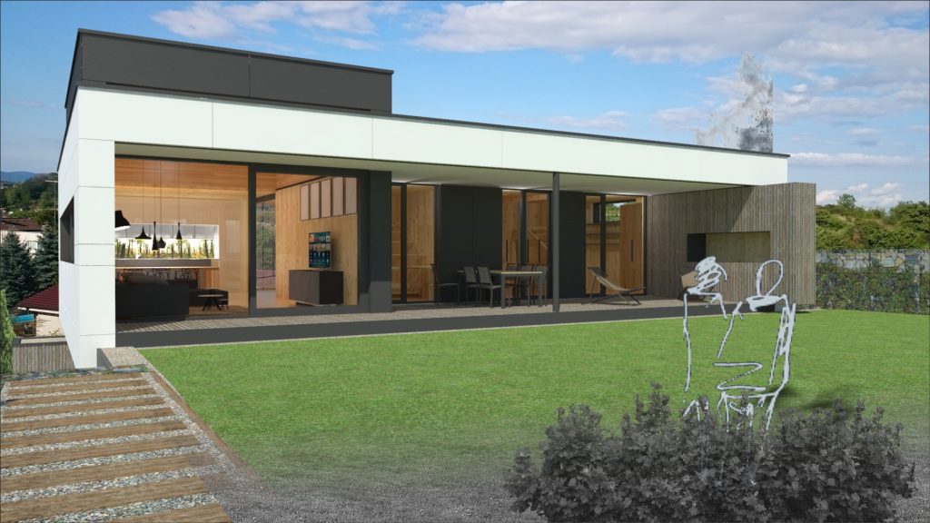 Drevodom Šenkvice pohľad zo záhrady