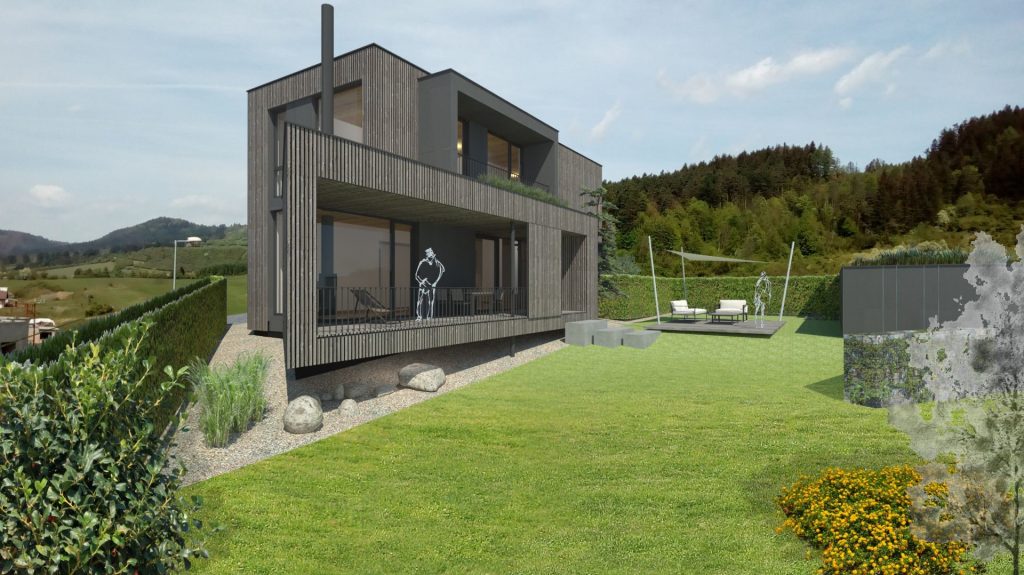 CLT drevodom Gbeľany vizualizácia - pohľad zo záhrady