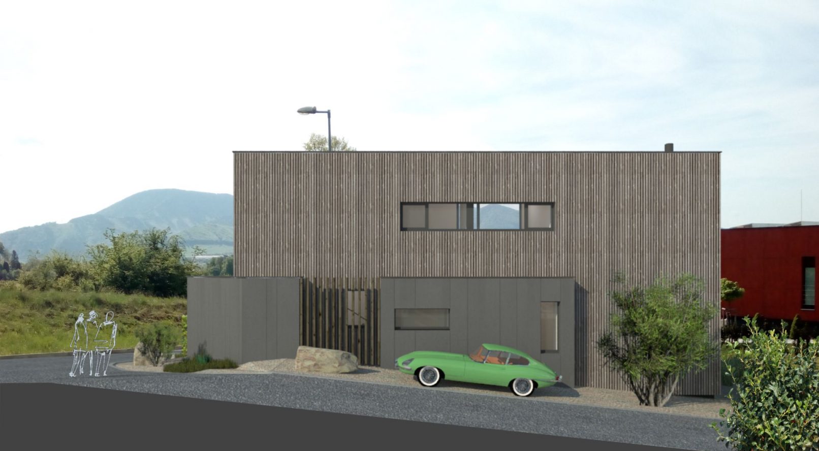 CLT drevodom Gbeľany vizualizácia - pohľad z ulice