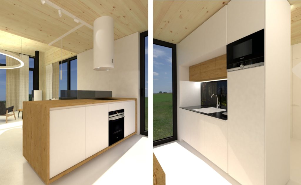 Interiér chaty CLT 31 Bodíky kuchyňa biela Molnár-Peráček