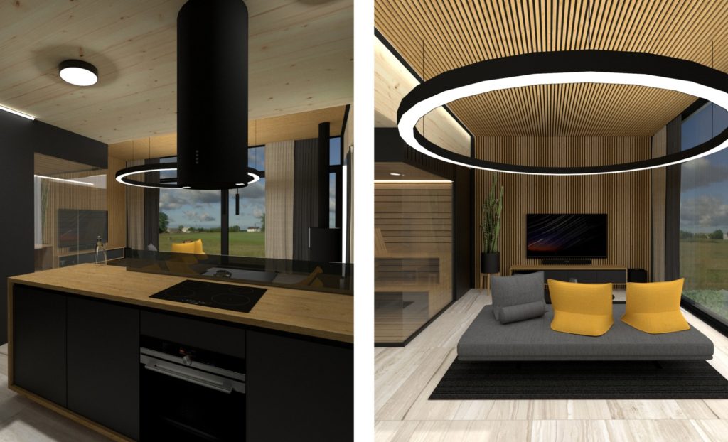 Interiér chaty CLT 31 Bodíky lamelový obklad Molnár-Peráček