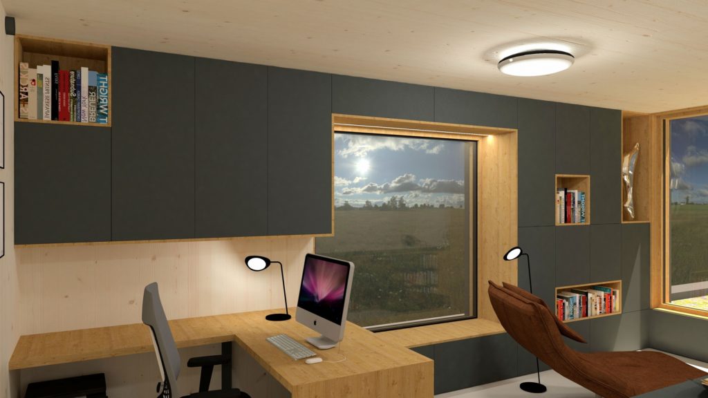Interiér domu CLT 20 Kováčová pracovný stôl Molnár Peráček