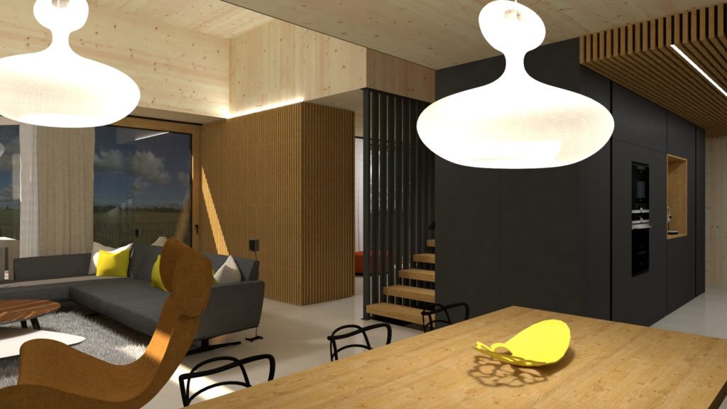 Interiér domu CLT 20 Kováčová jedáleň Molnár Peráček