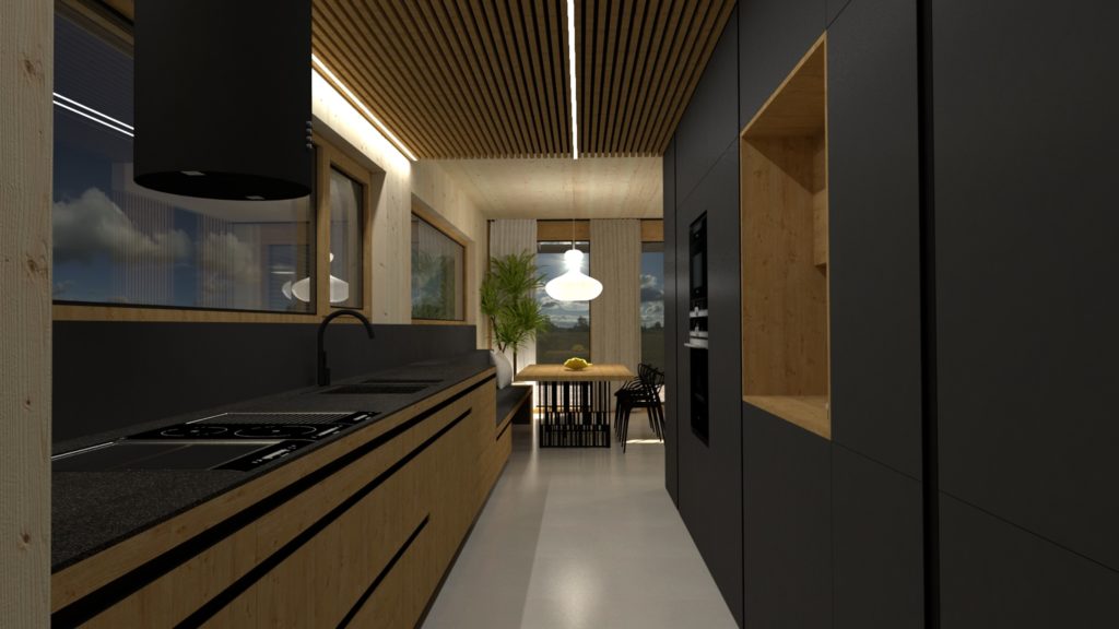 Interiér domu CLT 20 Kováčová clt kuchynská linka Molnár Peráček