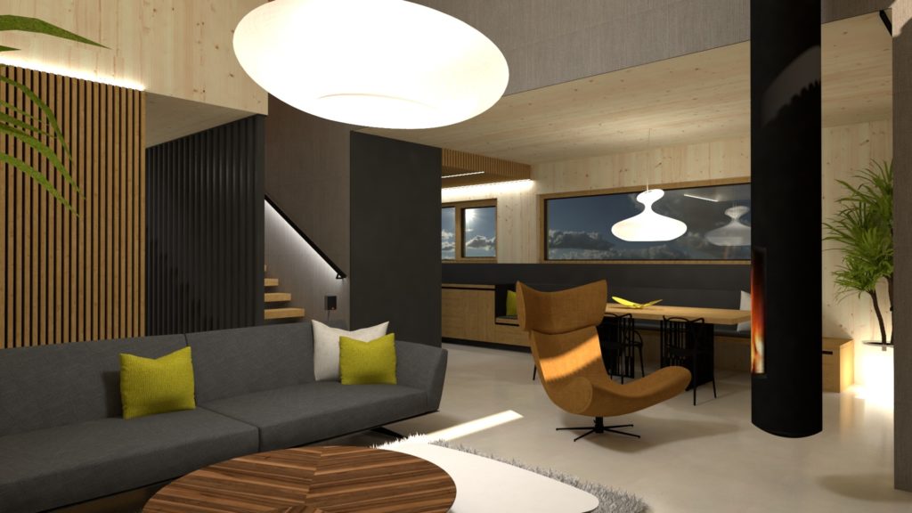 Interiér domu CLT 20 Kováčová obývačka Molnár Peráček