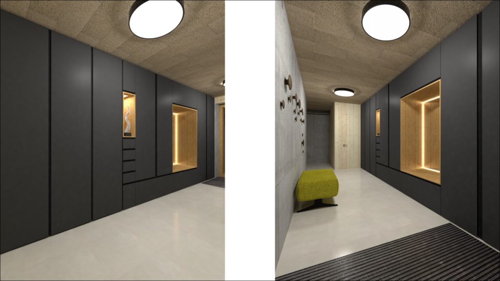 Interiér domu CLT 20 Kováčová šatník Molnár Peráček