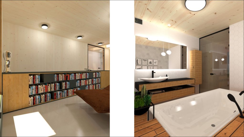 Interiér domu CLT 20 Kováčová knižnica Molnár Peráček