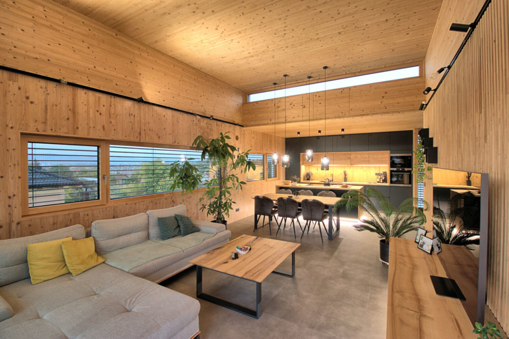 Rodinný dom CLT 14 obývačka Peráček