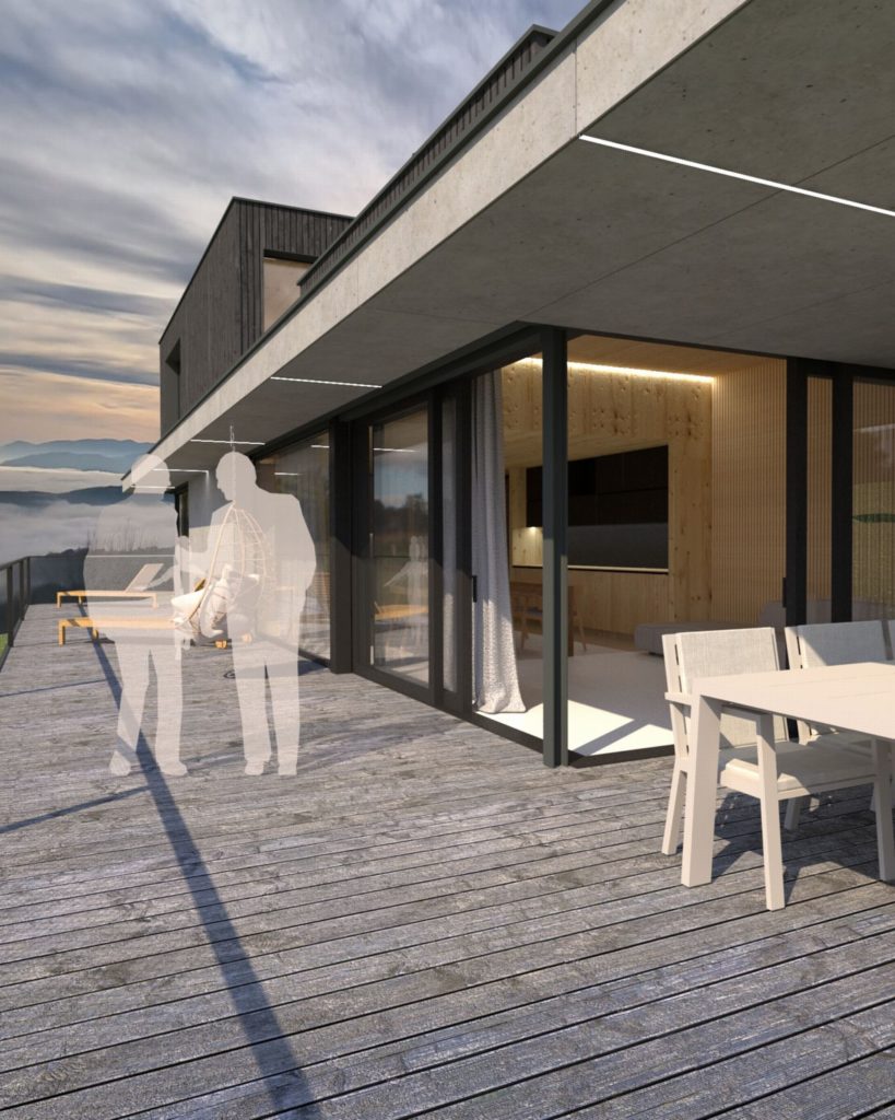 Chata CLT 34 posuvná sklená stena Peráček