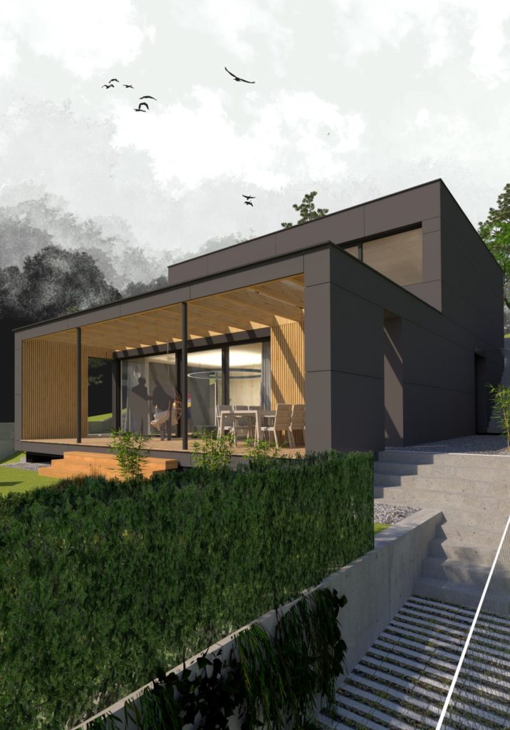 Chata CLT 35 schody a terasa atelier Peráček