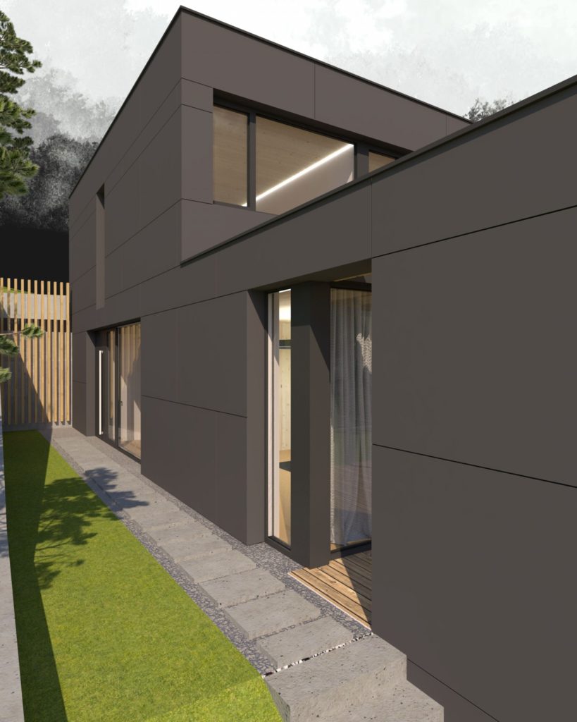 Chata CLT 35 odvetraná fasáda atelier Peráček