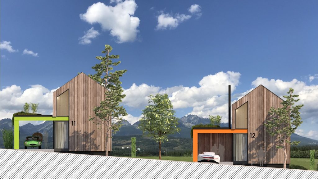 Rastúci CLT dom Peráček uličný pohľad