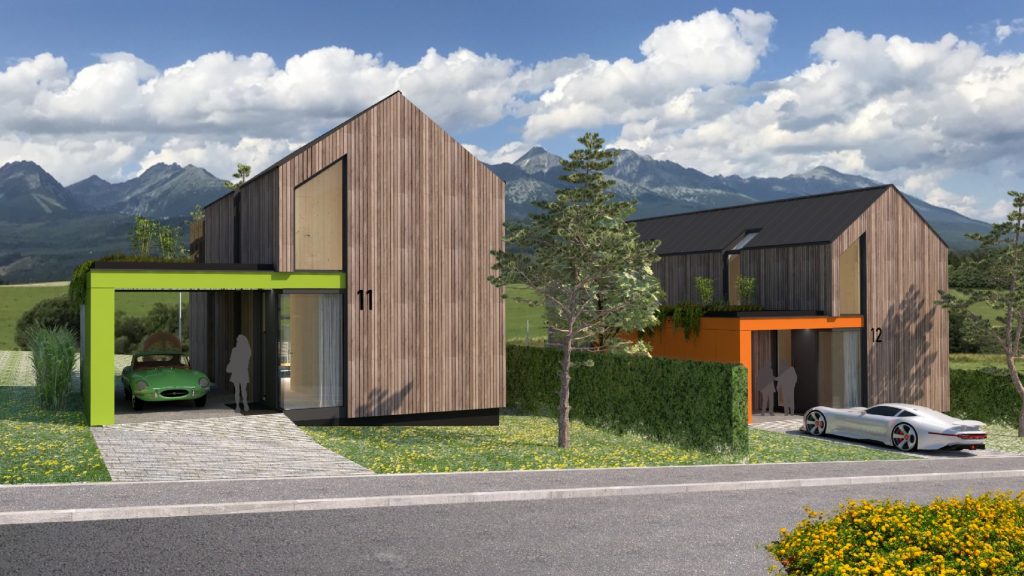 Rastúci CLT dom Peráček závetria vstupu