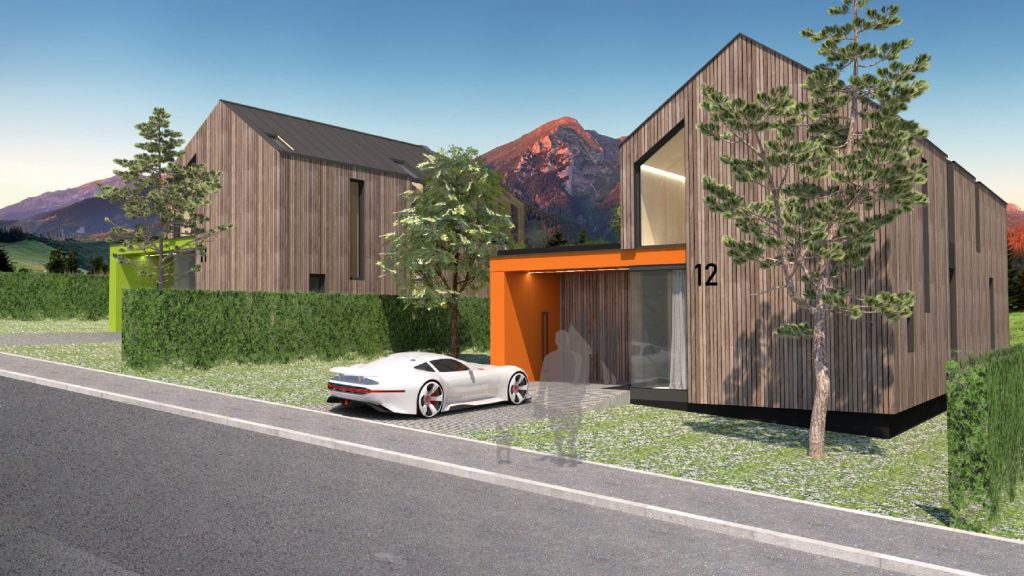 Rastúci CLT dom Peráček parking