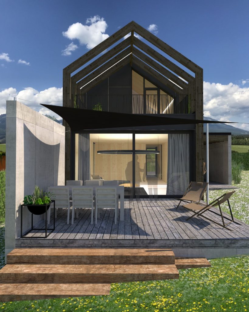 Rastúci CLT dom Peráček terasa