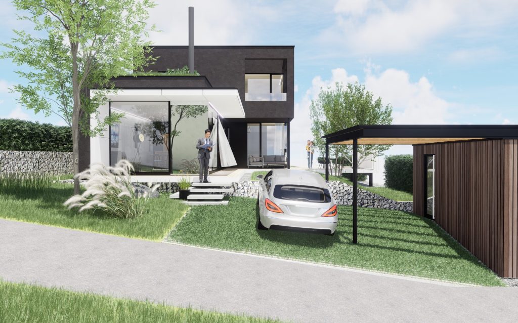 Rodinný dom CLT 39, ateliér Peráček, prístrešok