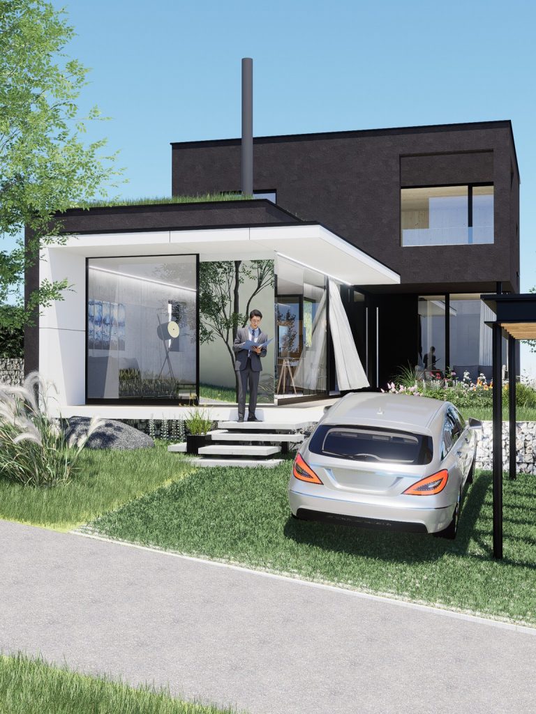 Rodinný dom CLT 39, ateliér Peráček, vstup