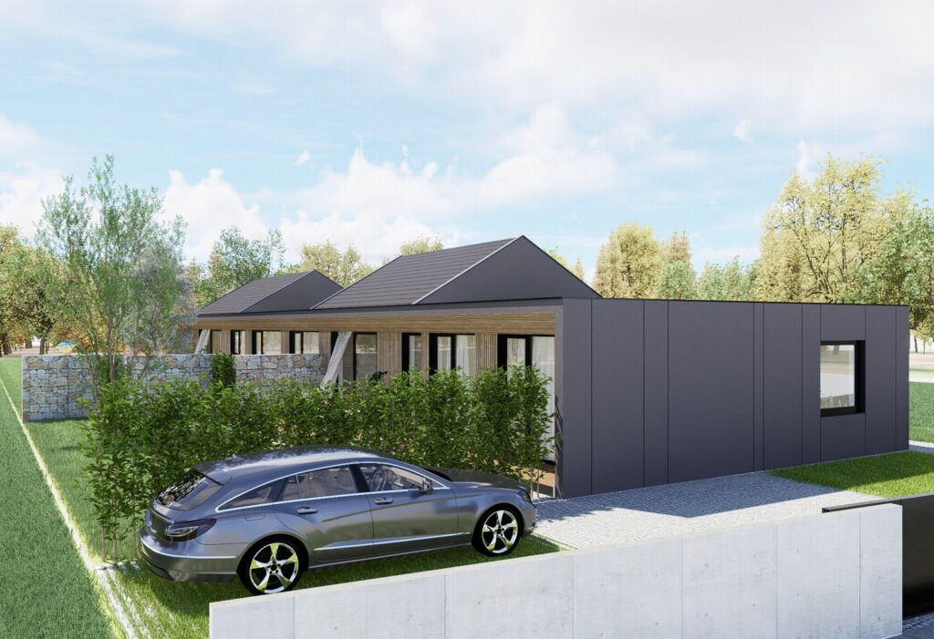 Rodinný dvojdom, ateliér Peráček parking