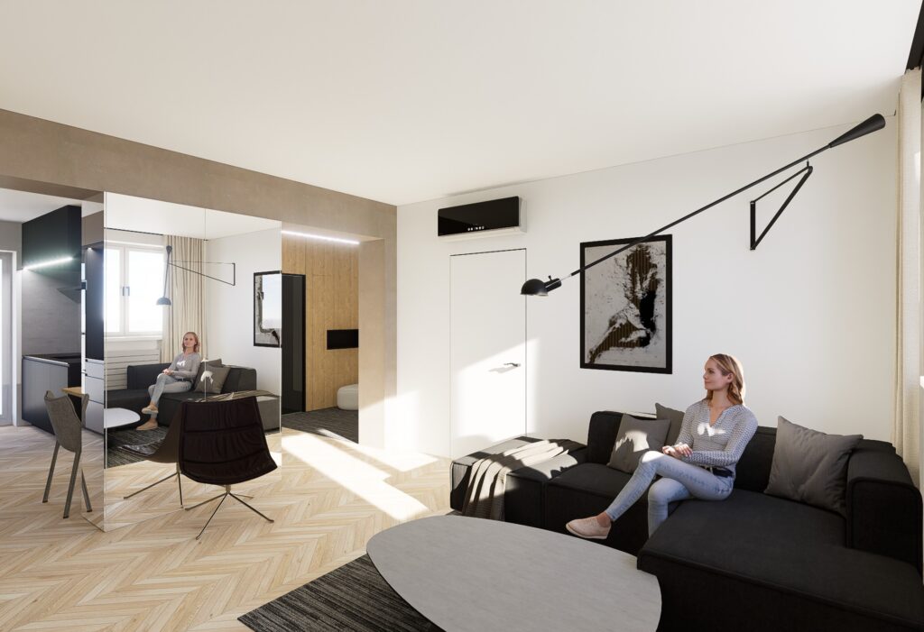 rekonštrukcia bytu atelier Peráček sedenie