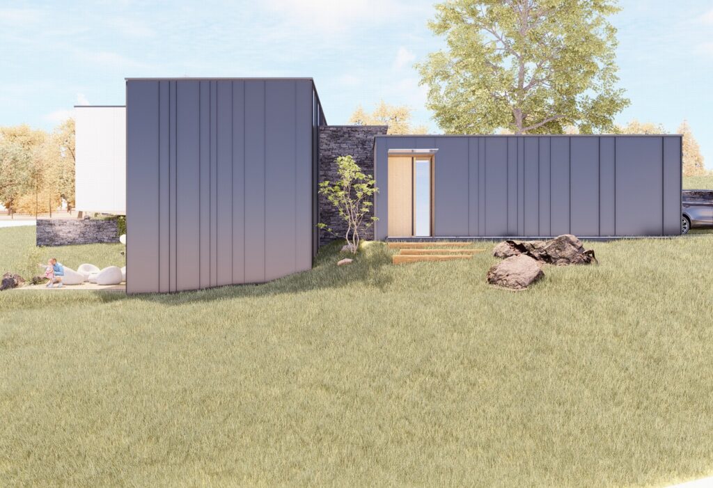 CLT dom pod lipou plechová fasáda Peráček