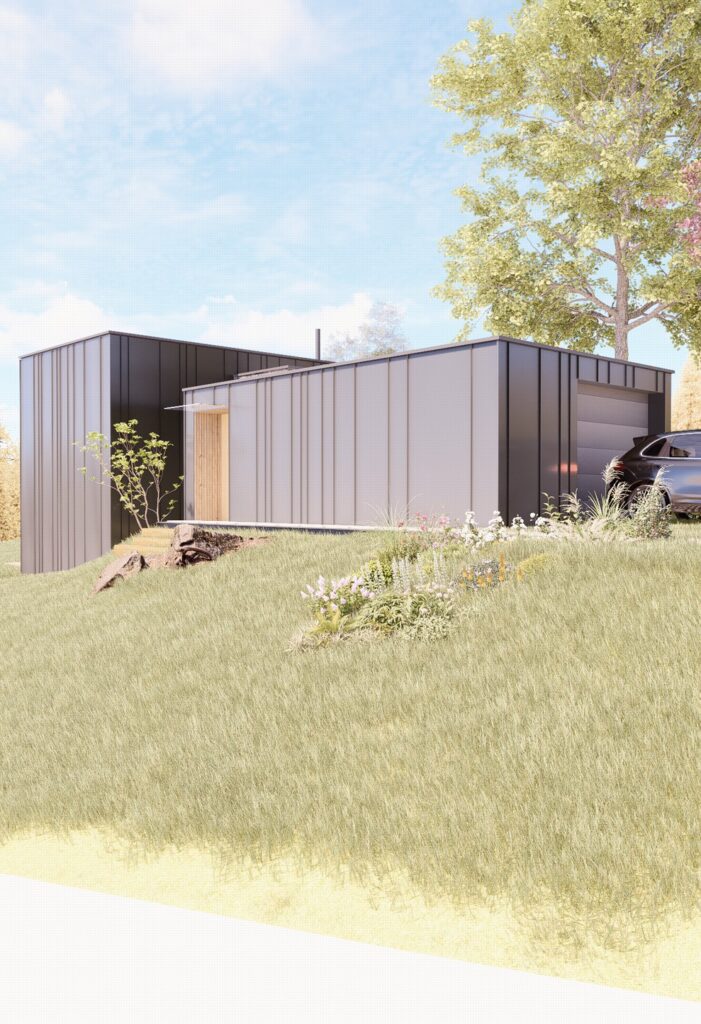 CLT dom pod lipou falcovaný plech Peráček