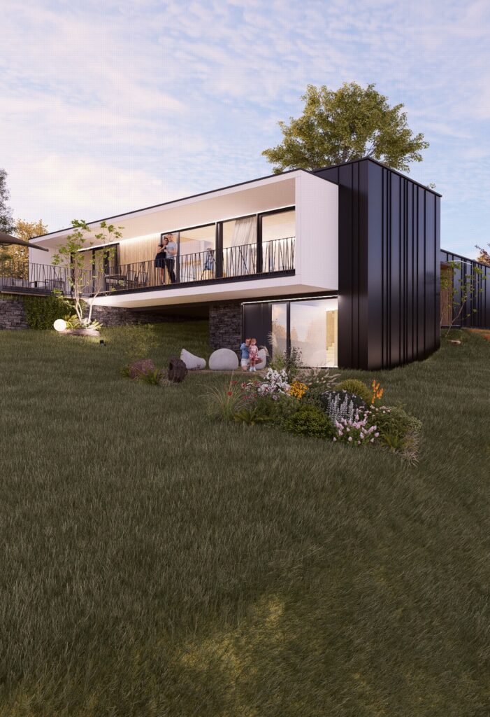 CLT dom pod lipou sklená stena Peráček