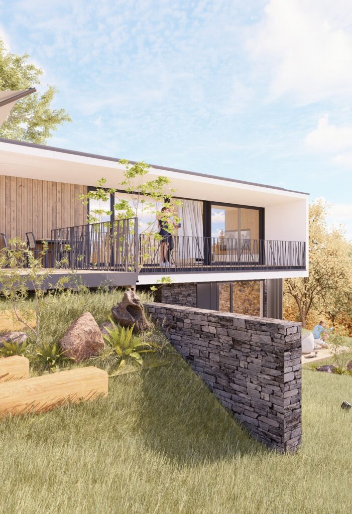 CLT dom pod lipou krytá terasa Peráček