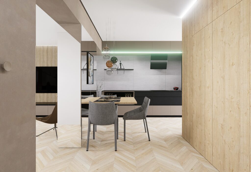 návrh bytu atelier Peráček jedáleň