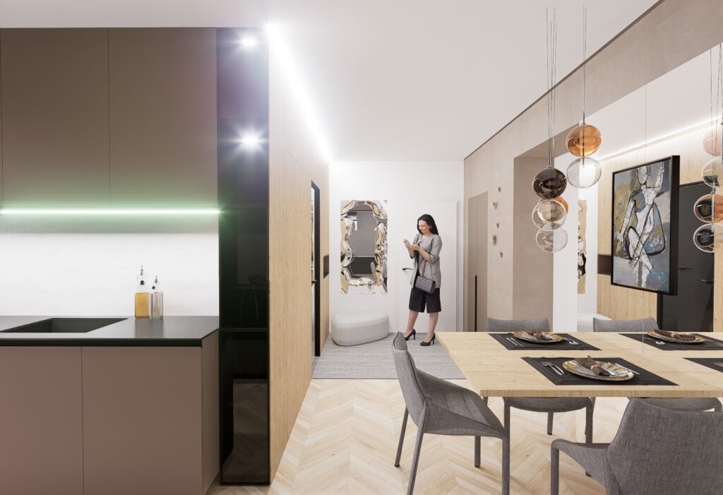 návrh bytu atelier Peráček jedáleň