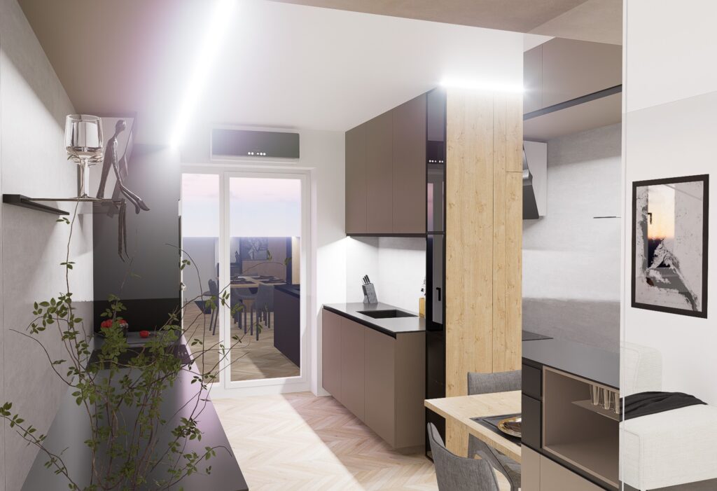 návrh bytu atelier Peráček kuchyňa