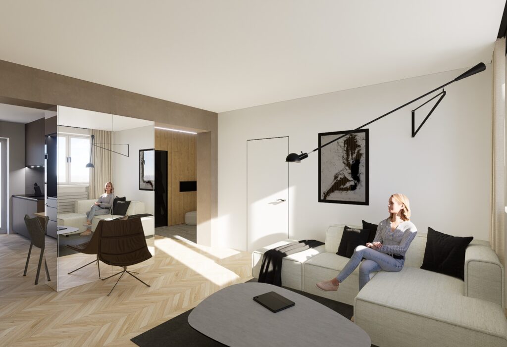 návrh bytu atelier Peráček obývačka