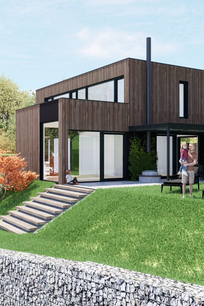 Rodinný dom CLT 40 sklená stena