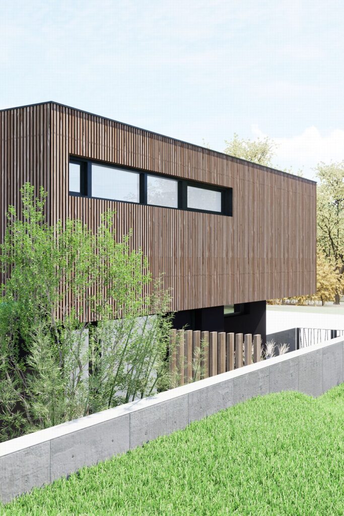 Rodinný dom CLT 40 oporný múr