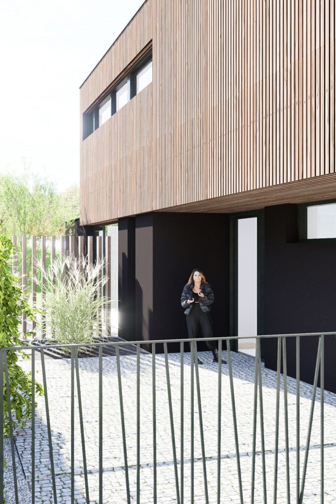 Rodinný dom CLT 40 závetrie vstupu