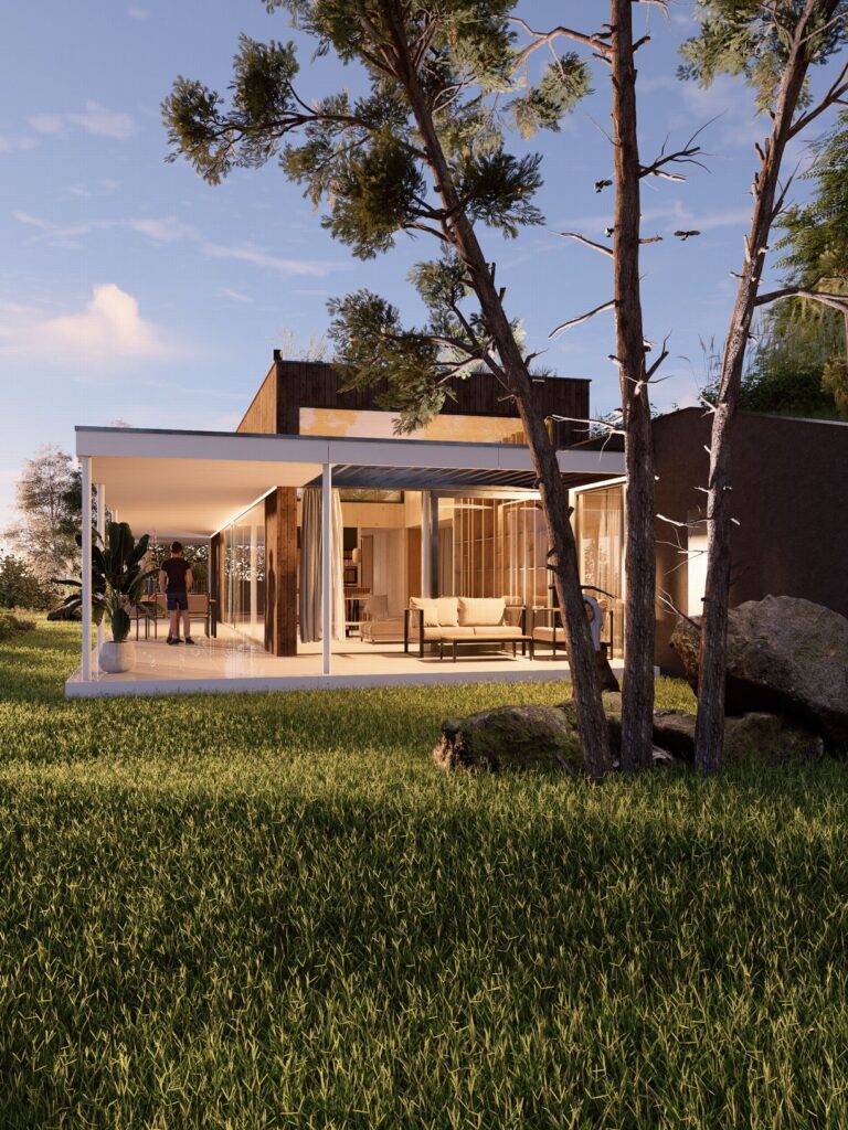 Rodinný dom CLT 42 záhrada