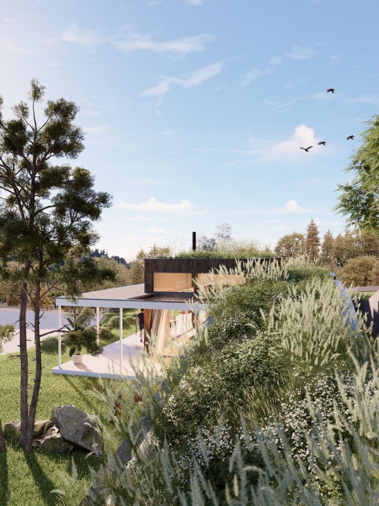 Rodinný dom CLT 42 zelená strecha zeleň