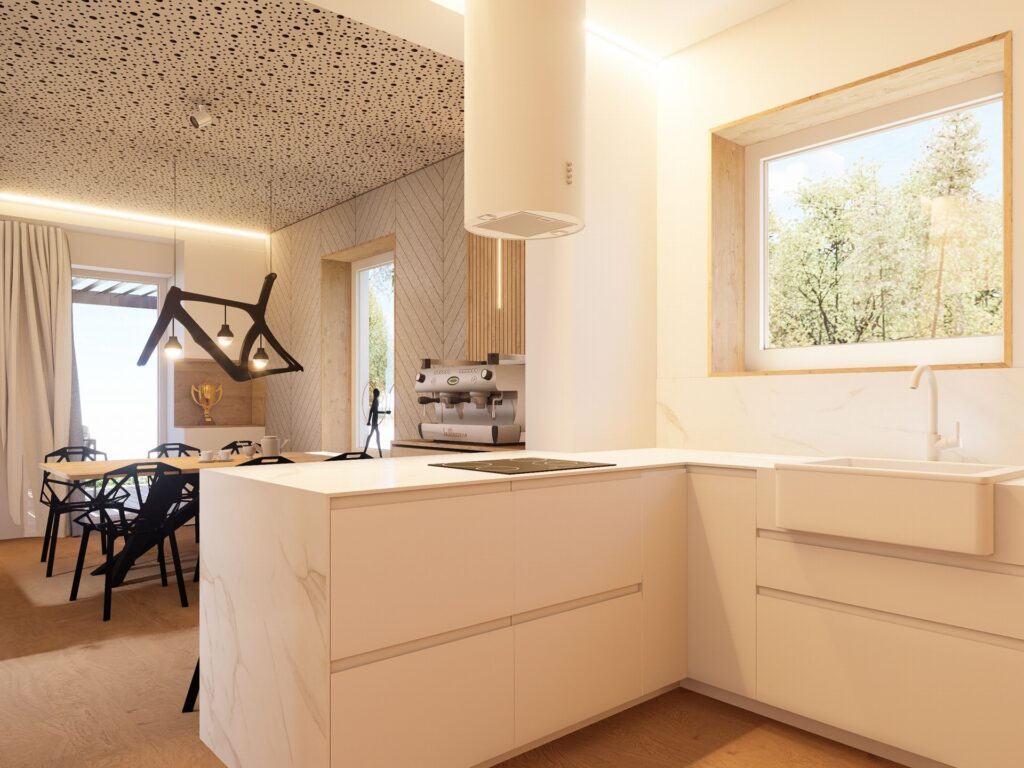 Návrh interiéru domu pri Budapešti kuchyňa