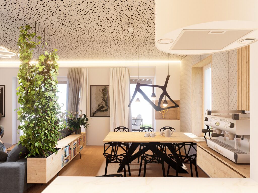 Návrh interiéru domu pri Budapešti jedáleň