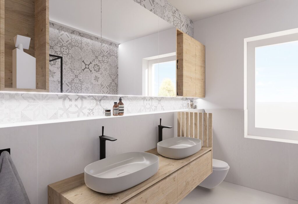 Návrh interiéru domu pri Budapešti umývadlový pult