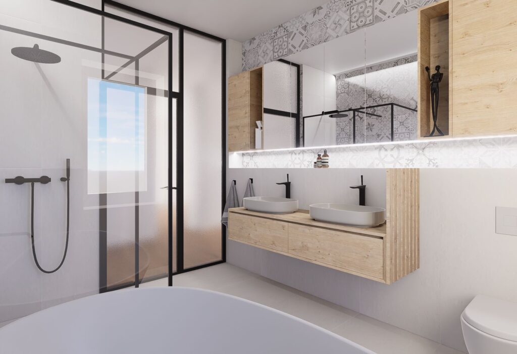 Návrh interiéru domu pri Budapešti kúpelňa