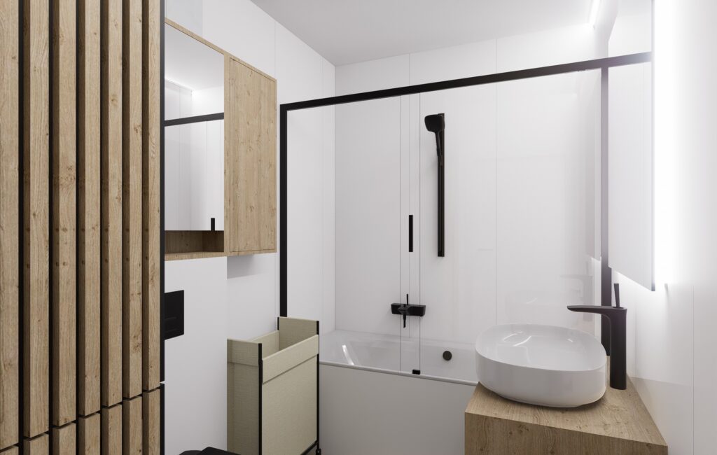 Interiéru bytu v Marianke vaňová zástena