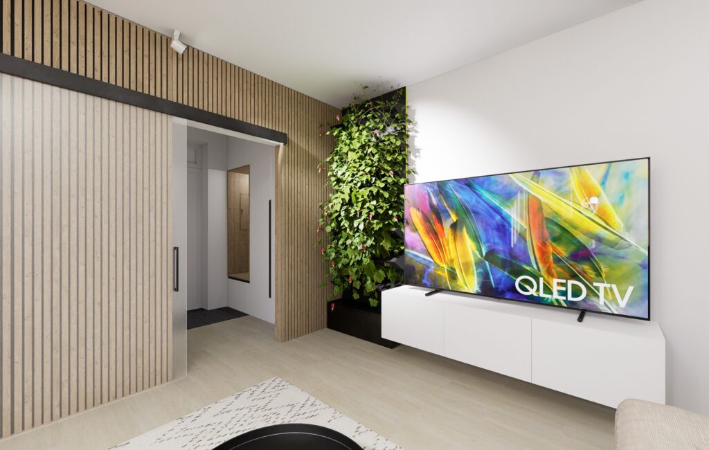 Interiéru bytu v Marianke zelená stena