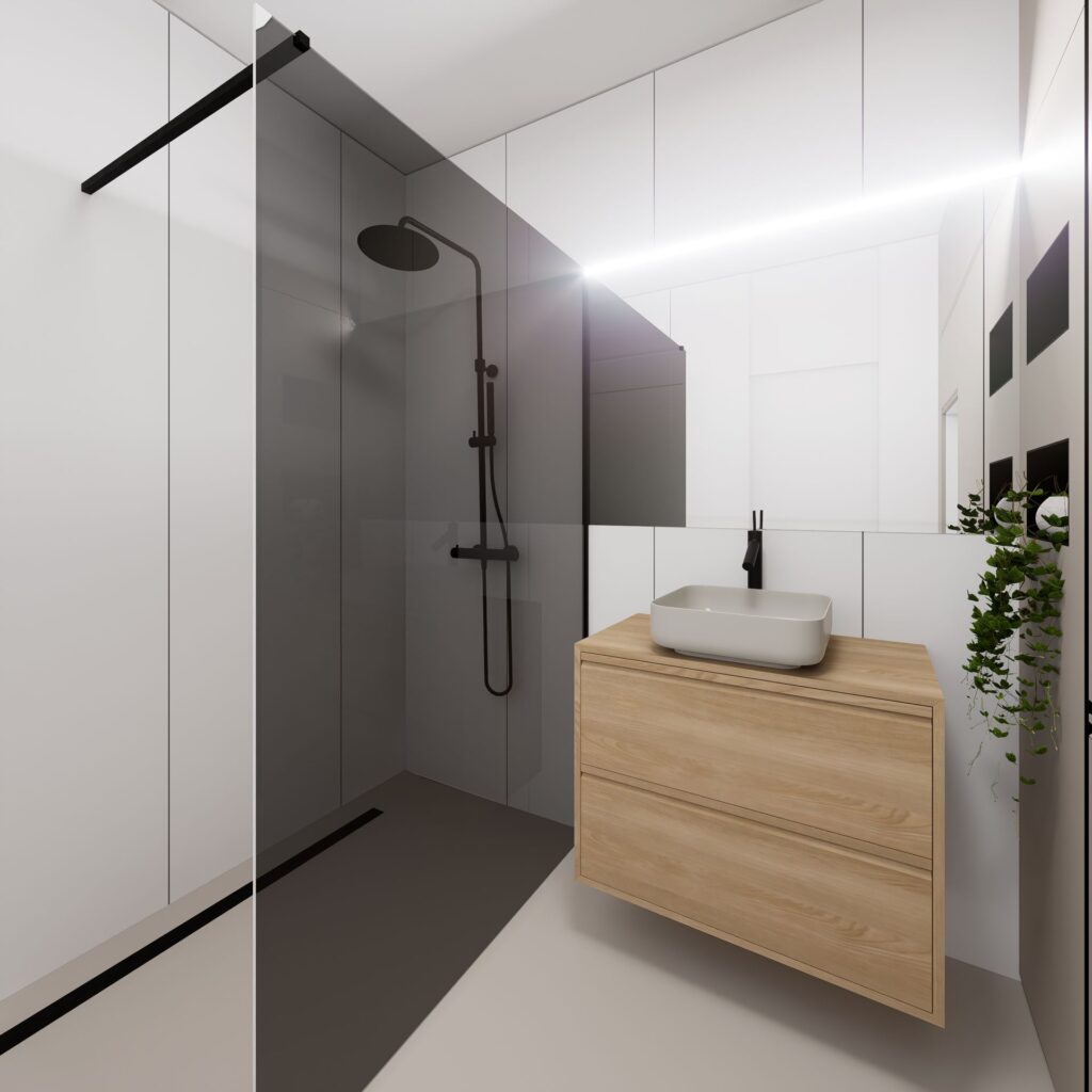 Návrh interiéru bytu, Peráček walk in sprcha