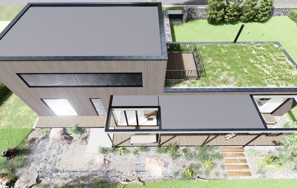 Rodinný CLT dom atelier Peráček zelená strecha