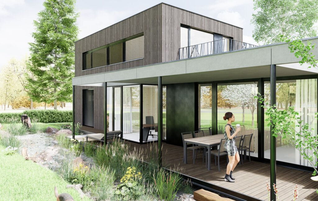 Rodinný CLT dom atelier Peráček krytá terasa