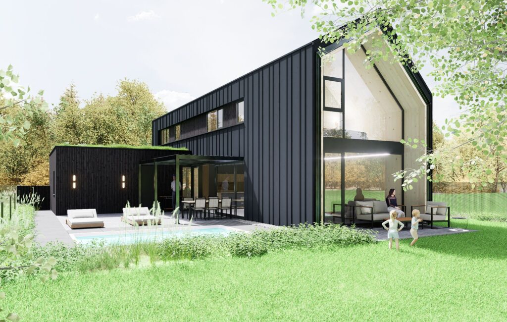 Návrh rodinného CLT domu v Zálesí fasada atelier Peráček