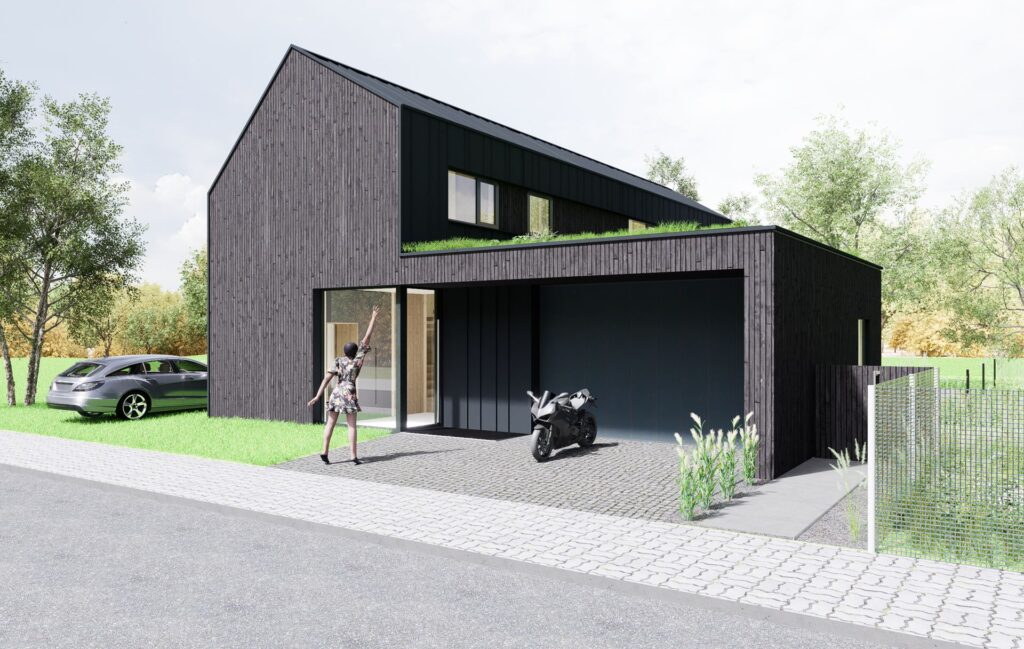 Návrh rodinného CLT domu v Zálesí vstup atelier Peráček