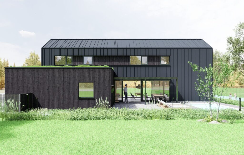 Návrh rodinného CLT domu v Zálesí sedlová strecha atelier Peráček