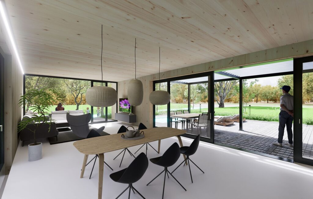 Návrh rodinného CLT domu v Zálesí interiér atelier Peráček